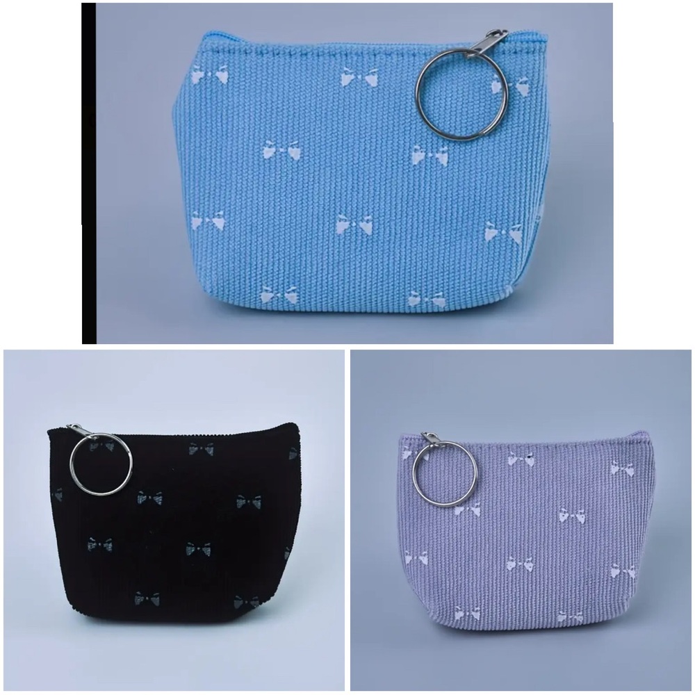 Colorful Mini Corduroy Coin Purses with Bow tie Print 3 pack